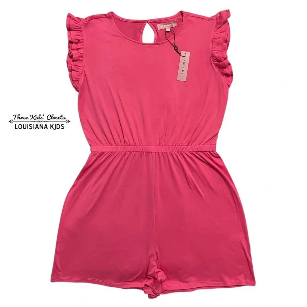 NEW BCBG Girls L (14/16) Pink Ruffle Sleeve Romper
